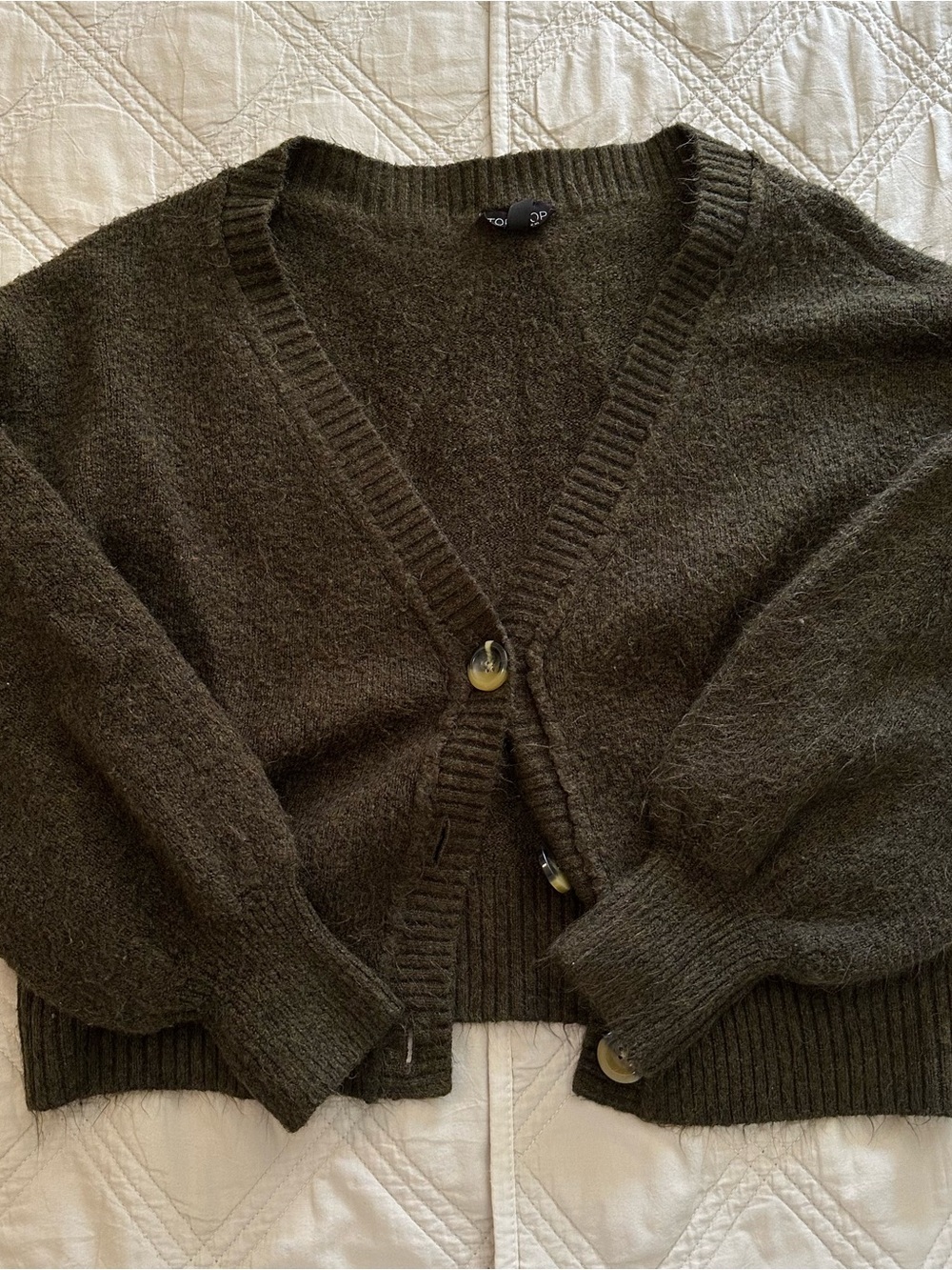 Top Shop Dark Olive Green Button-Front Cardigan Sweater